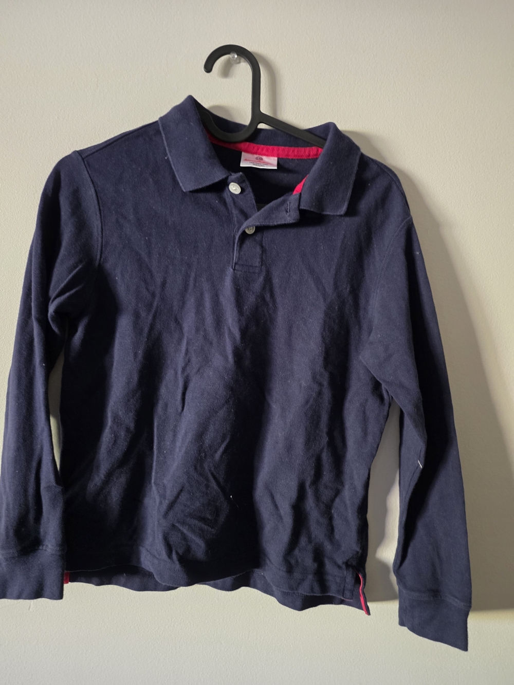 Hanna Andersson Navy Long-Sleeve Polo with Pink Trim